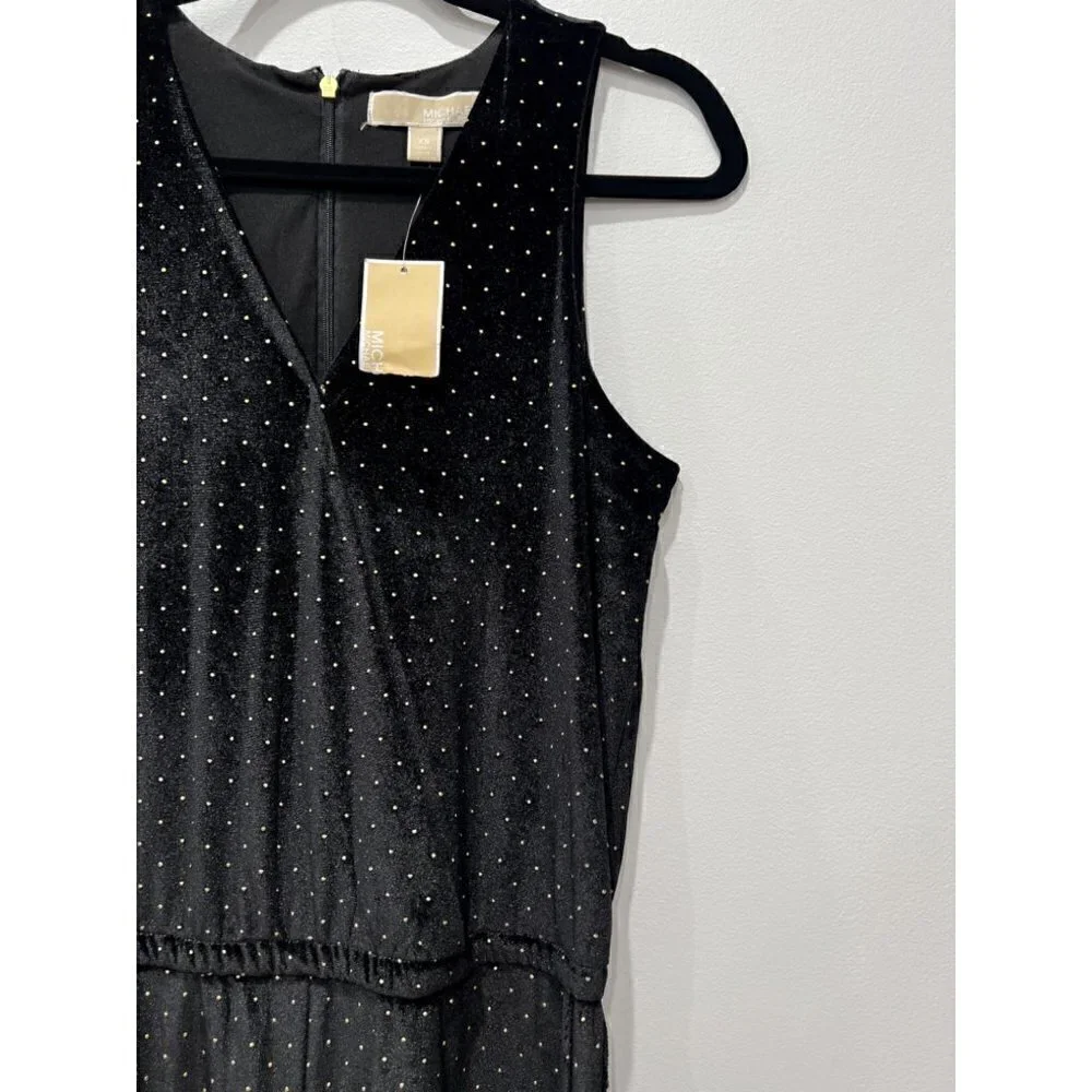 MICHAEL Michael Kors Velvet Jumpsuit Black & Gold polka dots NWT w/Defect